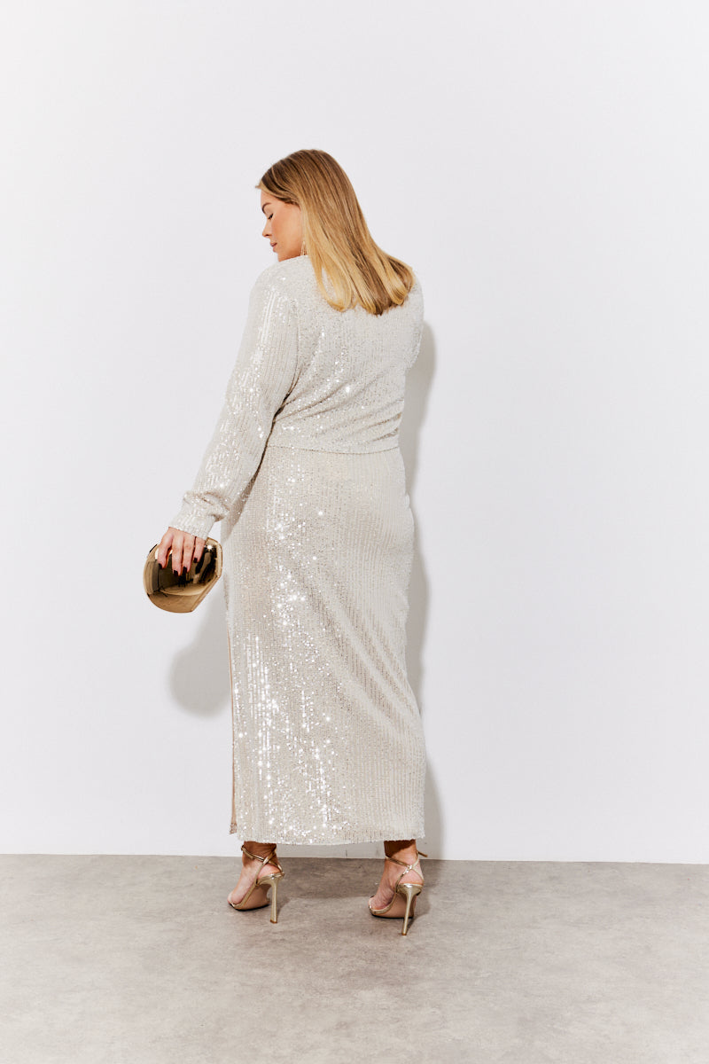 Sequin Slit Midi Skirt