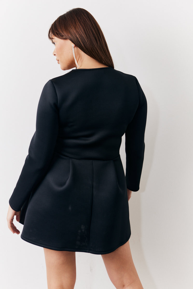 Embellished Neckline Black Mini Dress