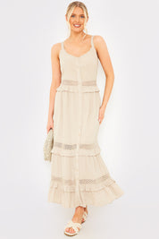 Lace Insert Frill Detail Midaxi Dress