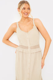 Lace Insert Frill Detail Midaxi Dress
