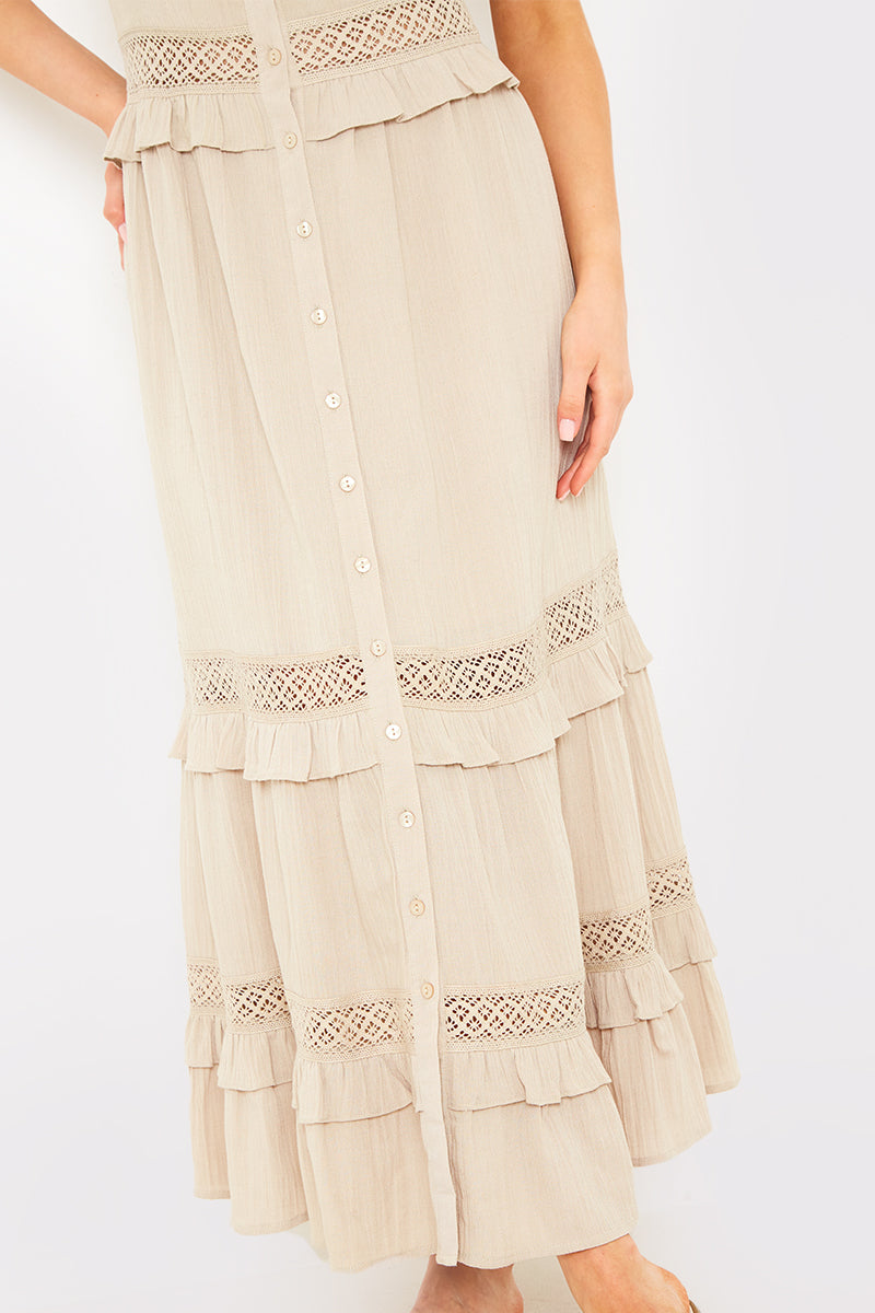 Lace Insert Frill Detail Midaxi Dress