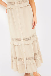 Lace Insert Frill Detail Midaxi Dress