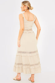 Lace Insert Frill Detail Midaxi Dress