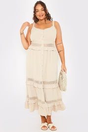 Lace Insert Frill Detail Midaxi Dress