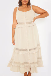 Lace Insert Frill Detail Midaxi Dress