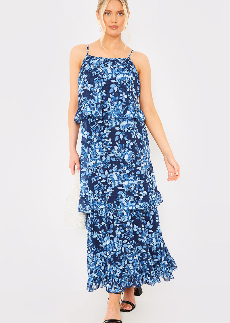 Floral Tiered Frill Detail Midaxi Dress
