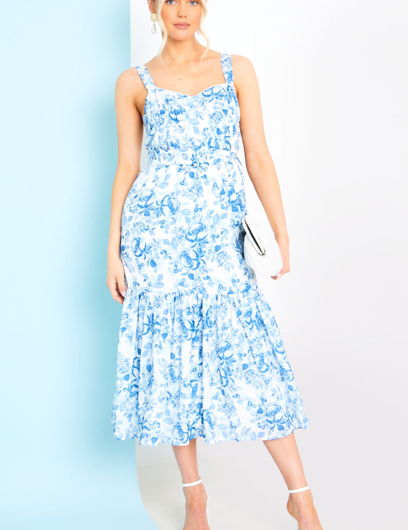 Floral Corset Detail Midaxi Dress