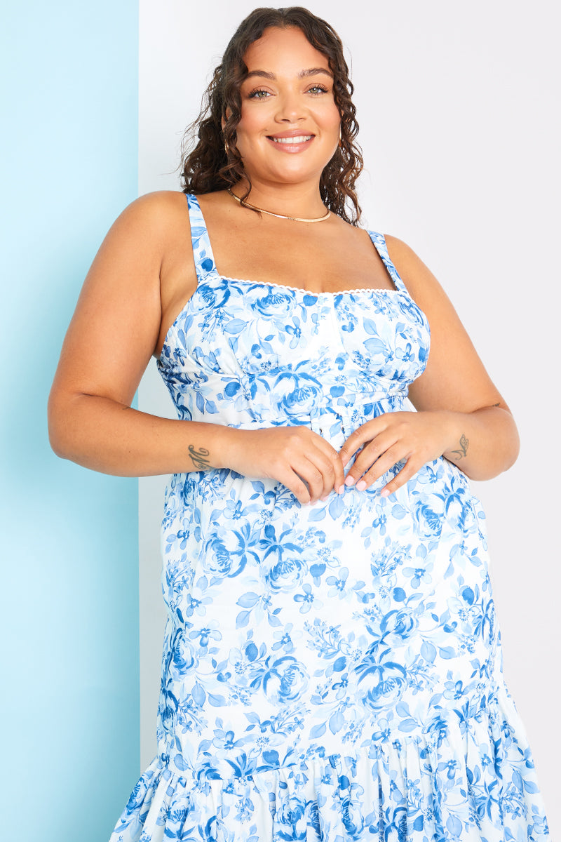 Floral Corset Detail Midaxi Dress