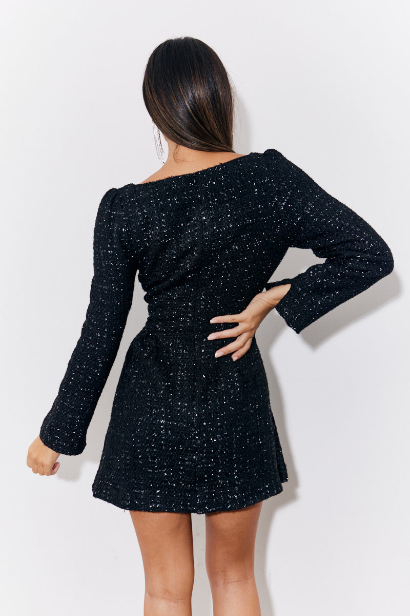Black Tweed Fit and Flare Mini Dress InTheStyle Black Tweed Fit and Flare Mini Dress InTheStyle