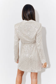 Silver Sequin Belted Blazer Dress