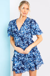 Floral Chiffon Wrap Detail Mini Dress