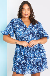 Floral Chiffon Wrap Detail Mini Dress