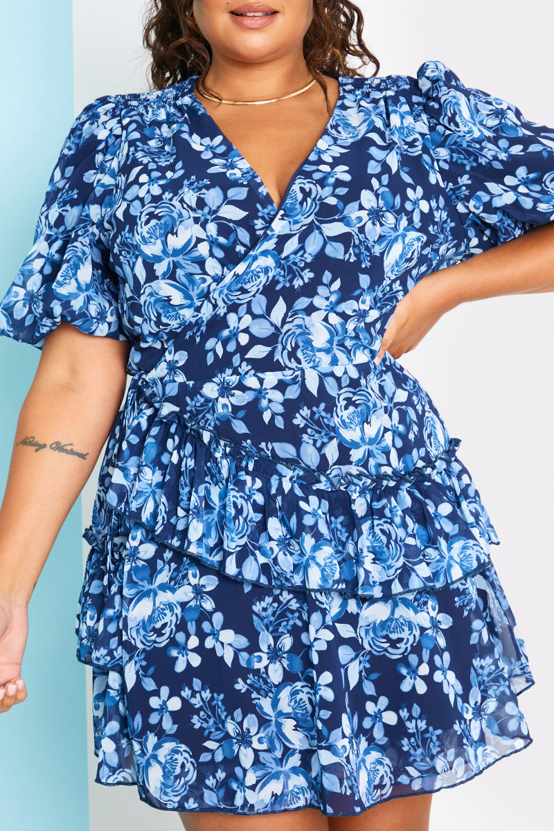 Floral Chiffon Wrap Detail Mini Dress