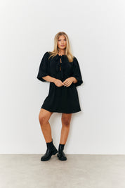 Puff Sleeve Bow Detail Mini Dress