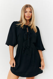 Puff Sleeve Bow Detail Mini Dress