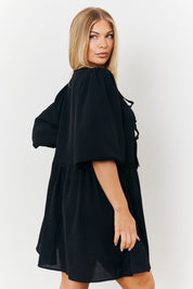 Puff Sleeve Bow Detail Mini Dress