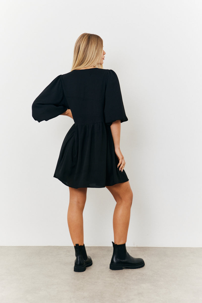 Puff Sleeve Bow Detail Mini Dress