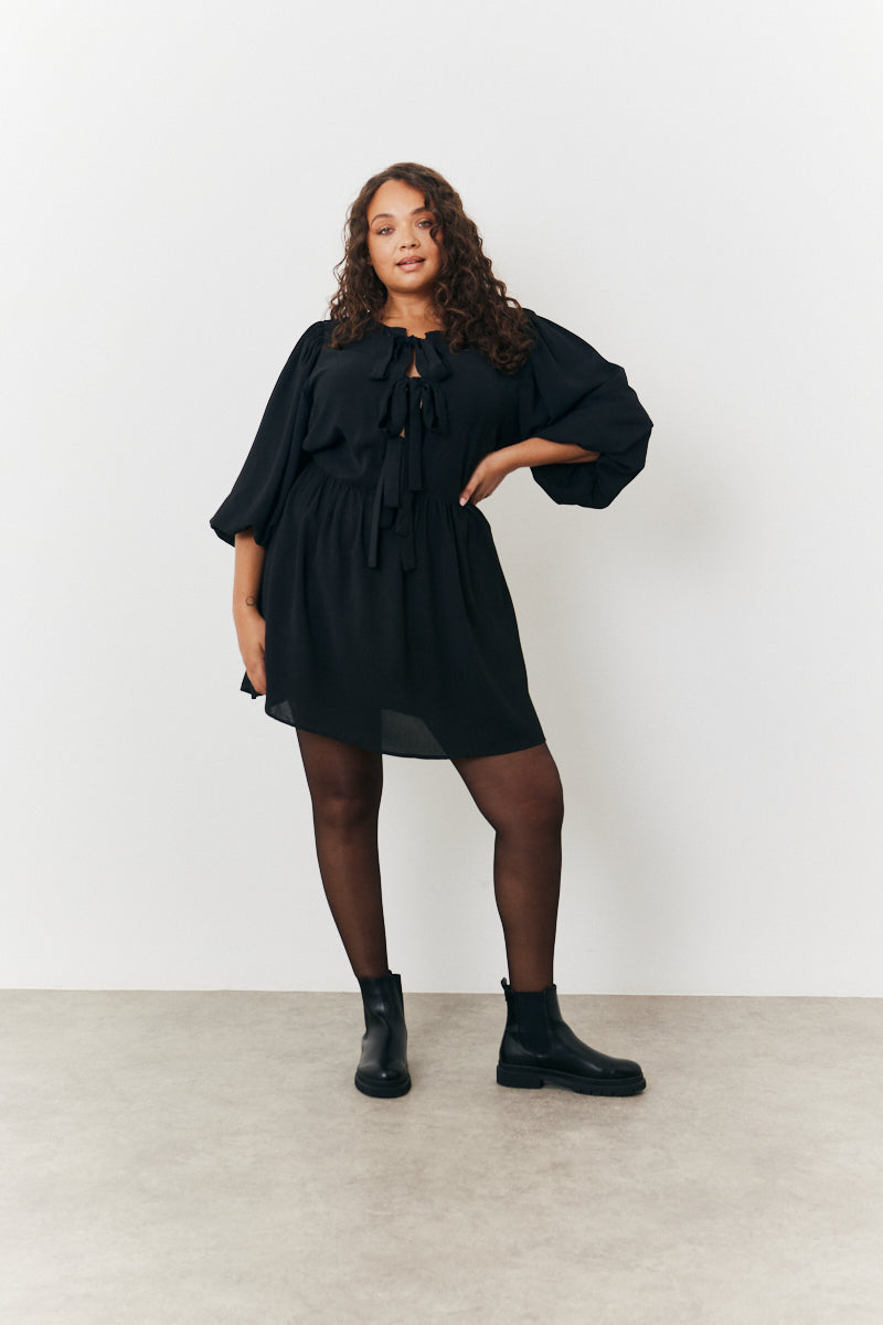 Puff Sleeve Bow Detail Mini Dress