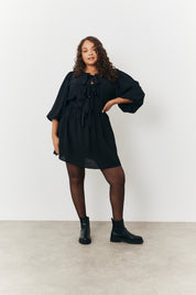 Puff Sleeve Bow Detail Mini Dress