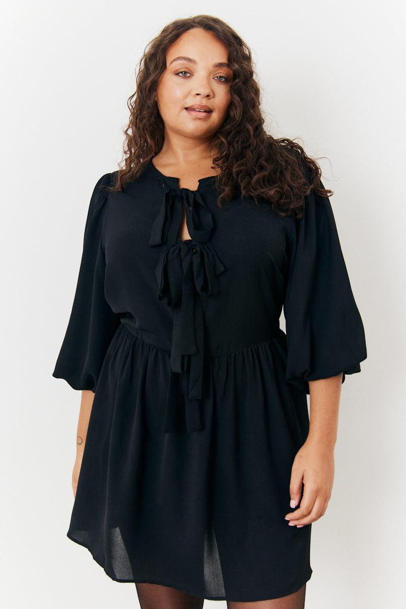 Puff Sleeve Bow Detail Mini Dress