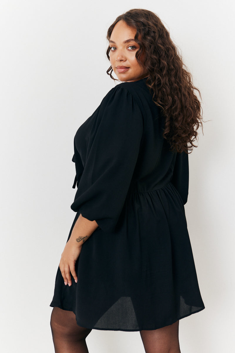 Puff Sleeve Bow Detail Mini Dress