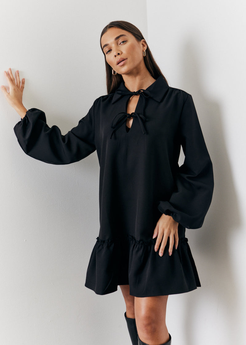 Tie Detail Balloon Sleeve Smock Dress