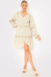Lace Insert Smock Dress