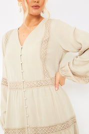 Lace Insert Smock Dress