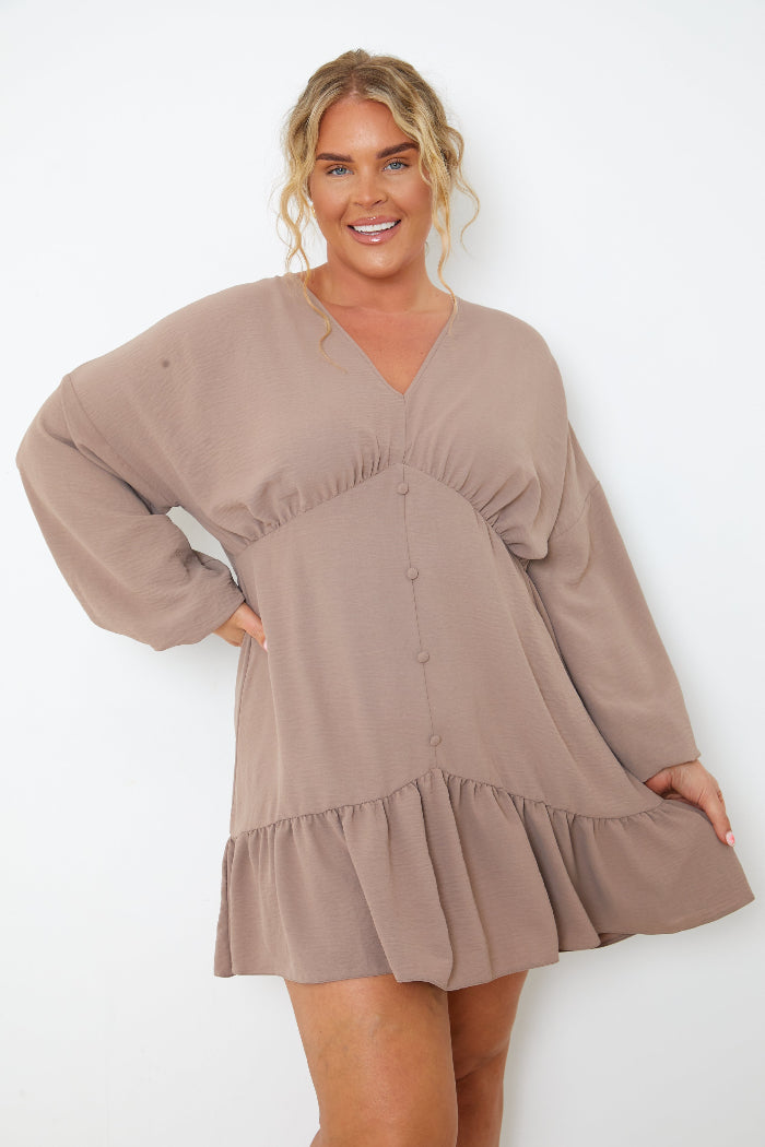 V Neck Frill Hem Smock Dress