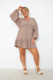 V Neck Frill Hem Smock Dress