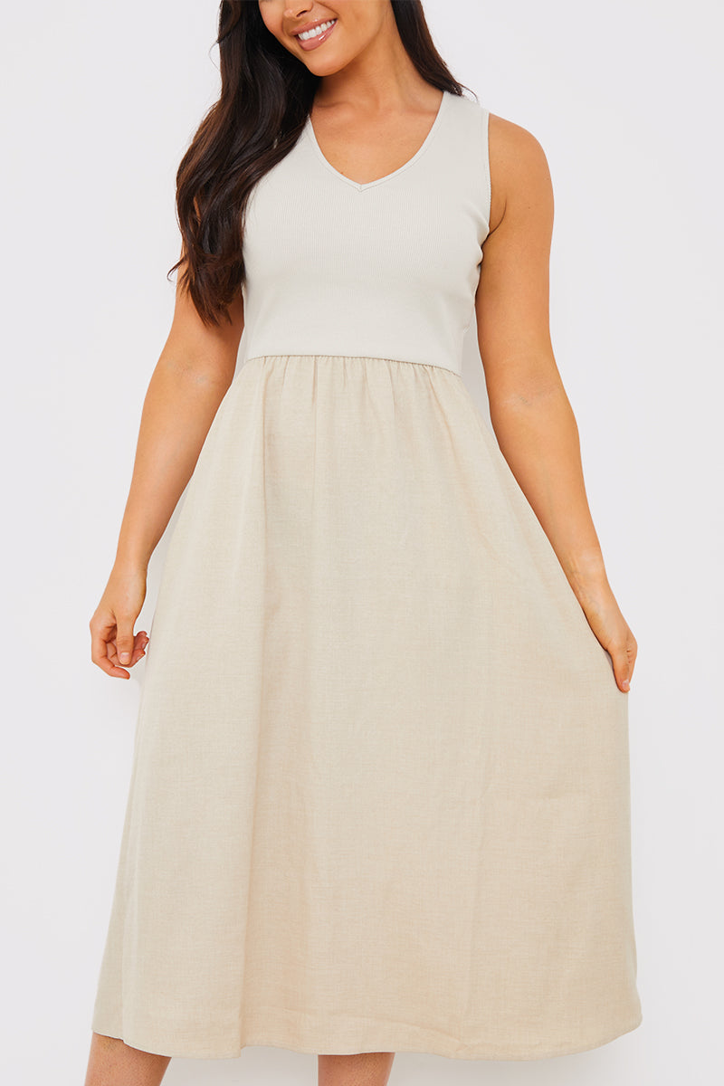 V Neck Midi Dress