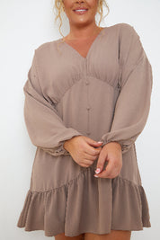 V Neck Frill Hem Smock Dress