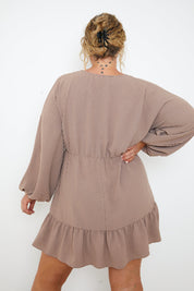V Neck Frill Hem Smock Dress