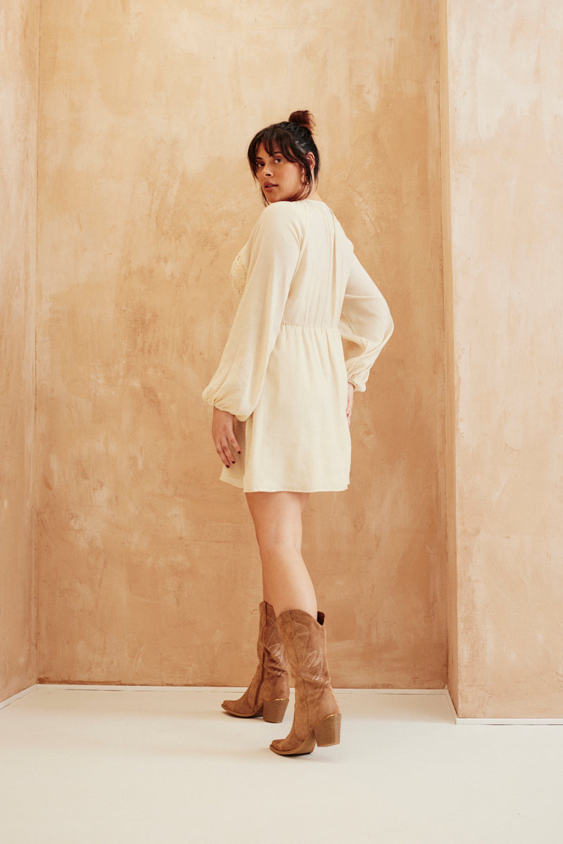 Lace Detail Long Sleeve Mini Dress