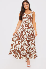 Printed Tie Bust Tiered Maxi Dress
