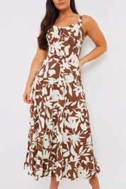 Printed Tie Bust Tiered Maxi Dress