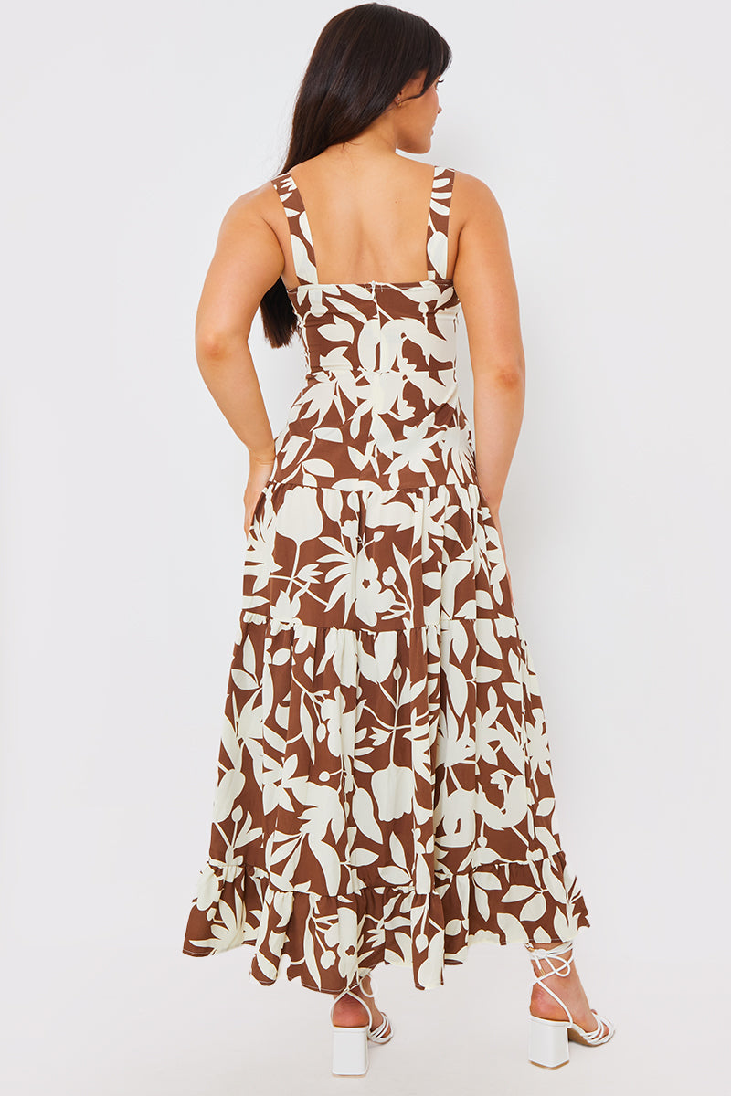 Printed Tie Bust Tiered Maxi Dress