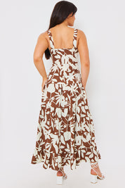 Printed Tie Bust Tiered Maxi Dress