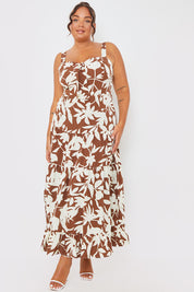 Printed Tie Bust Tiered Maxi Dress