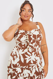 Printed Tie Bust Tiered Maxi Dress