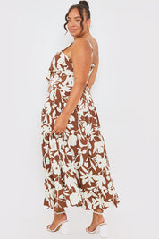 Printed Tie Bust Tiered Maxi Dress