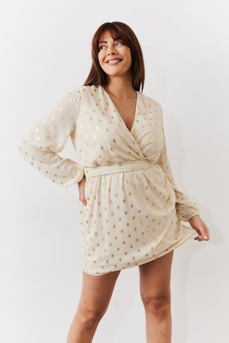 Cream Gold Fleck Detail Belted Mini Dress InTheStyle Cream Gold Fleck Detail Belted Mini Dress InTheStyle
