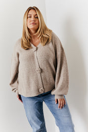 Recycled 3D Rose Button Front Knit Cardigan