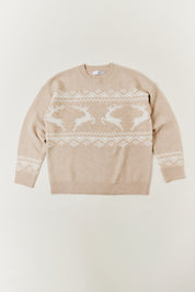 Beige Womens Reindeer Fairisle Knitted Jumper