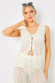 Knitted Crochet Co-Ord Waist Coat Top