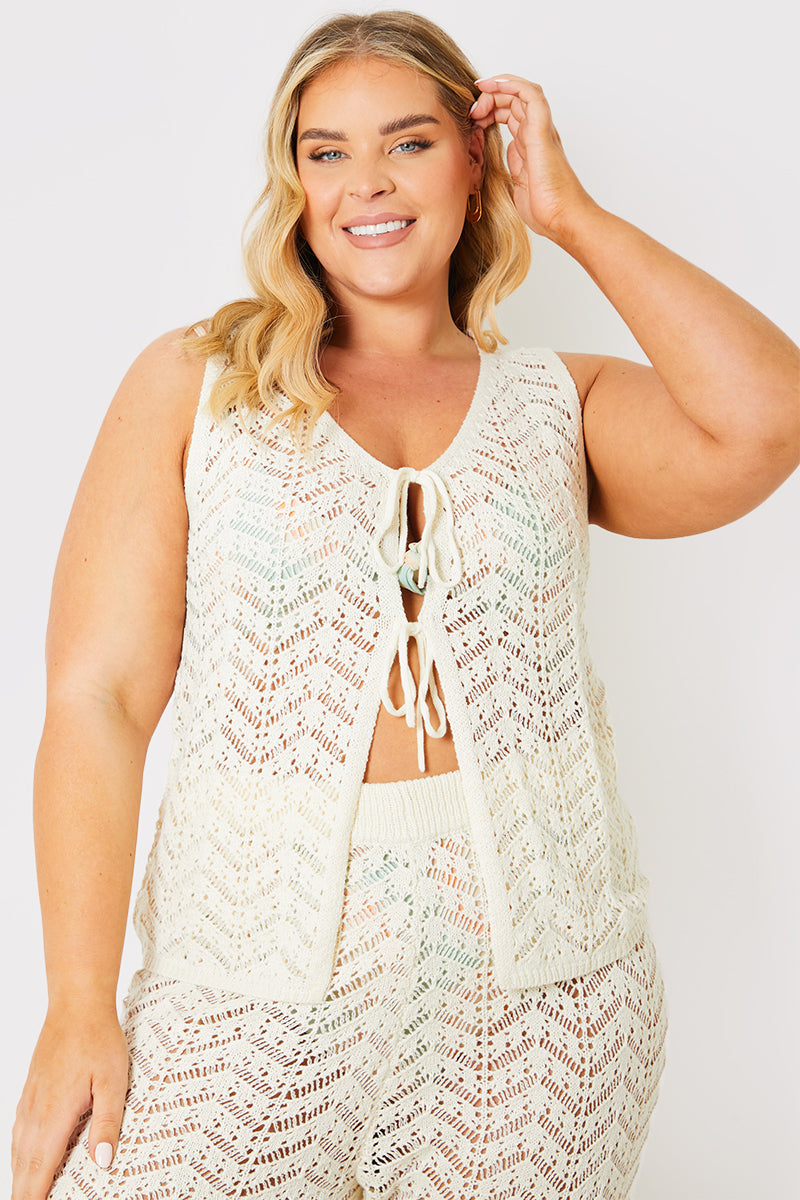 Knitted Crochet Co-Ord Waist Coat Top
