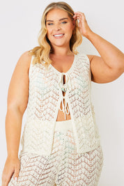 Knitted Crochet Co-Ord Waist Coat Top