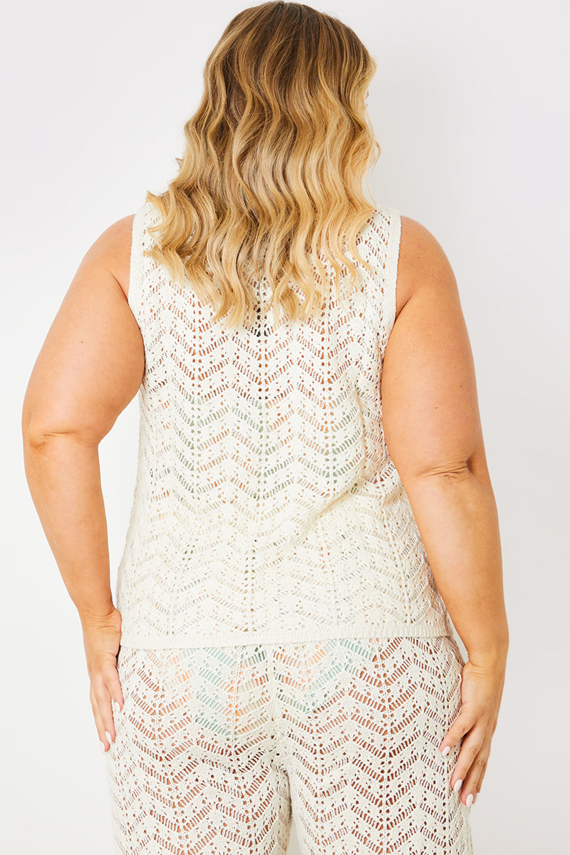 Knitted Crochet Co-Ord Waist Coat Top