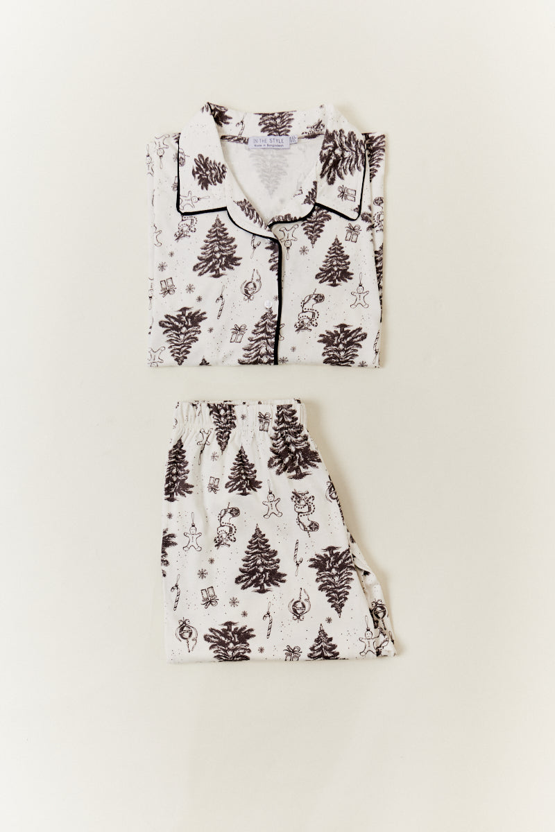 Cream Kids Christmas Tree Matching Family Pj Set