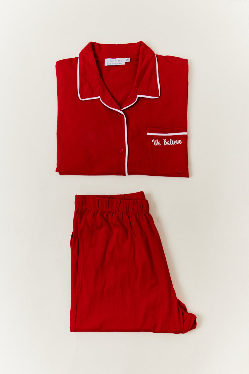 Red Mens We Believe Matching Family Pj Set